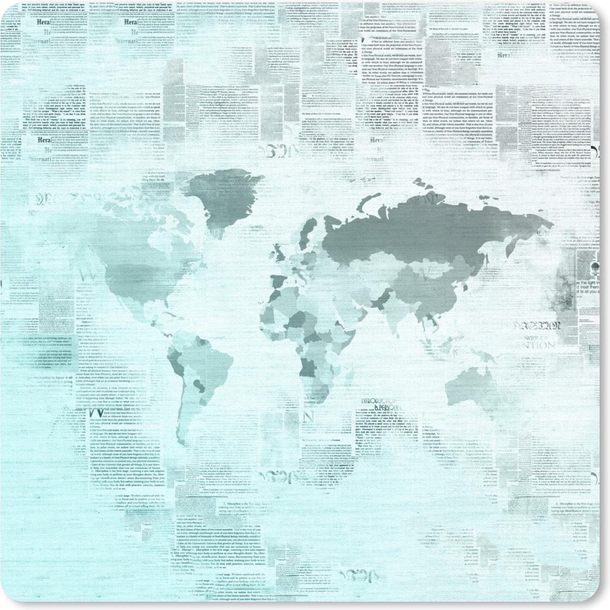 Muismat 30x30 cm - Mousepad Wereldkaart - Blauw - Wit - Krant - Muismatten