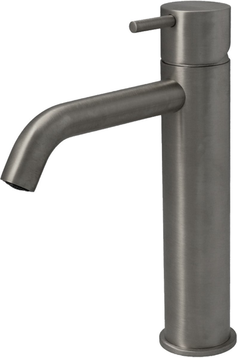 Hotbath Cobber - Wastafelmengkraan - zonder Waste - Laag - Geborsteld Zwart PVD - Opbouw - Messing - V04