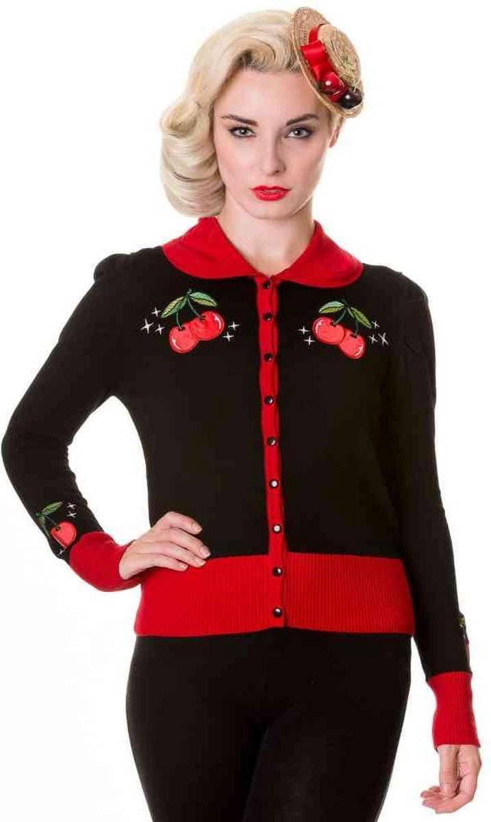 Dancing Days - BLACK RED VINTAGE CHERRY Cardigan - M - Zwart/Rood
