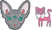 Melady Broche Dames Katten 3x1x3 cm / 1x1x2 cm Grijs Roze Metaal Vestspeld Cadeau voor haar Sierspeld