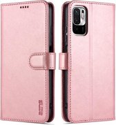 Voor Geschikt voor Xiaomi Redmi Note 10 5G AZNS Huid Voelen Kalf Textuur Horizontale Flip Lederen Case met Kaartsleuven & Houder & Portemonnee (Rose Goud)