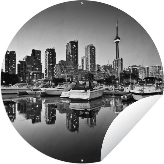 Tuincirkel De gebouwen van Toronto weerspiegelen in het water - zwart wit - Tuinposter