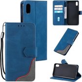 Driekleurige stiksels Kalftextuur Horizontale flip-lederen hoes met houder en kaartsleuven en portemonnee voor iPhone X / XS (blauw)