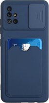 Voor Samsung Galaxy A51 4G Sliding Camera Cover Design TPU-beschermhoes met kaartsleuf (donkerblauw)