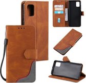 Voor Samsung Galaxy A02s EU Versie Driekleurige Stiksels Kalf Textuur Horizontale Flip Lederen Case met Houder & Kaartsleuven & Portemonnee (Bruin)