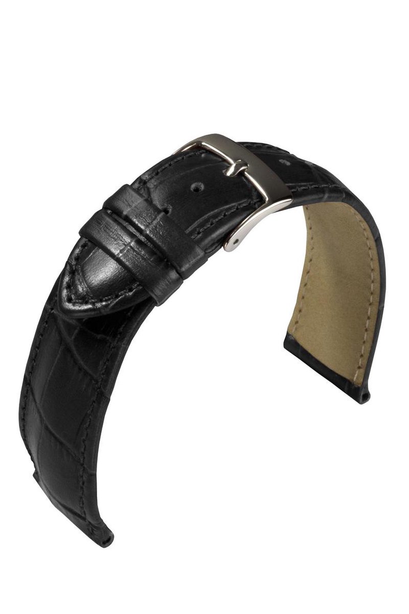 EULIT horlogeband - leer - 24 mm - zwart - metalen gesp