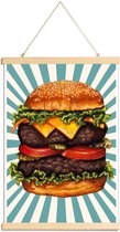 JUNIQE - Posterhanger Double Cheeseburger -40x60 /Blauw & Bruin