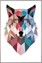 JUNIQE - Poster met kunststof lijst Geo Wolf -20x30 /Blauw & Roze