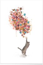JUNIQE - Poster Catching Butterflies -20x30 /Geel & Rood