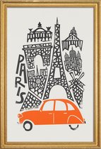 JUNIQE - Poster met houten lijst Paris Cityscape -20x30 /Rood & Zwart