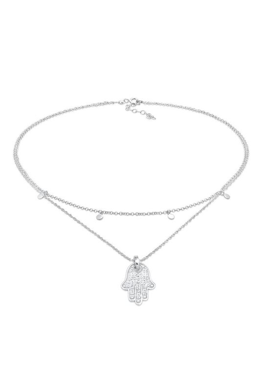 Elli Halsketting Dames Choker plaat Hamsa Hand hanger met Zirkonia kristallen in 925 Sterling zilver Gold Plated