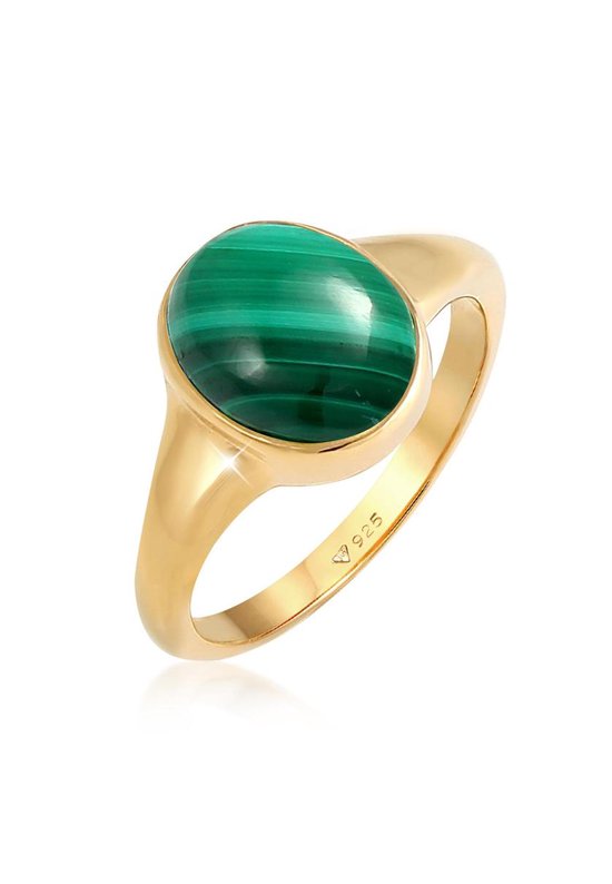 Elli PREMIUM Dames Ringen Dames Signet Ring Elegant Groen met Malachiet 925 Sterling Zilver Verguld