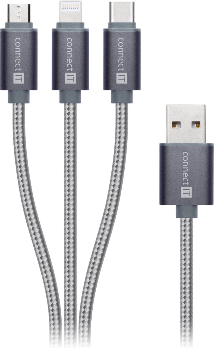 Connect IT CI-1229 USB-kabel USB 3.2 Gen 1 (3.1 Gen 1) 1,2 m USB A USB C/Micro-USB B/Lightning Zilver