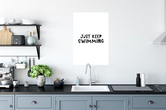 Illustration pour enfants avec une citation 'Continue de nager' sur fond blanc 40x60 cm
