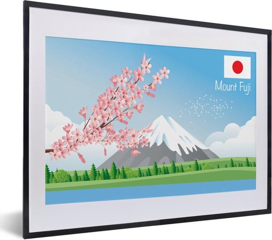 Fotolijst incl. Poster - Een illustratie van Mount Fuji in de lente - 40x30 cm - Posterlijst