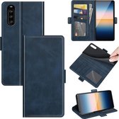 Voor Sony Xperia 10 III Dual-side magnetische gesp horizontale flip lederen tas met houder en kaartsleuven en portemonnee (donkerblauw)