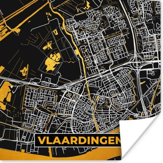 Poster Plattegrond - Vlaardingen - Goud - Zwart - 75x75 cm - Stadskaart