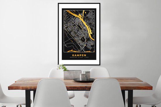 Affiche avec cadre Carte - Kampen - Or - Zwart - 60x90 cm