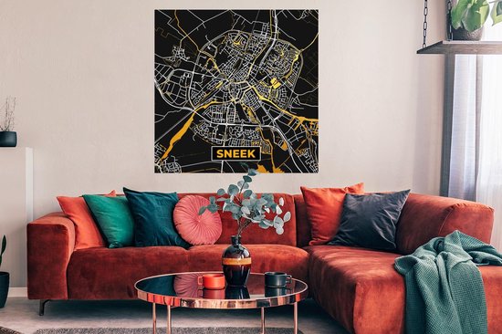Poster Carte - Sneek - Or - Zwart - 100x100 cm XXL