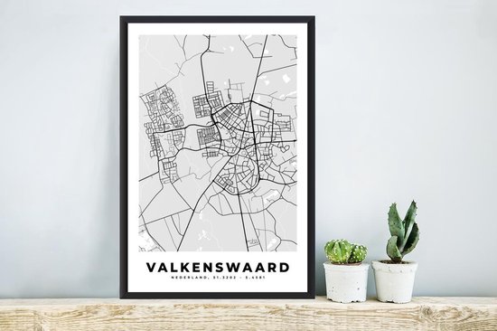 Affiche avec cadre Plan de la ville - Valkenswaard - Grijs - Wit - 40x60 cm - Carte