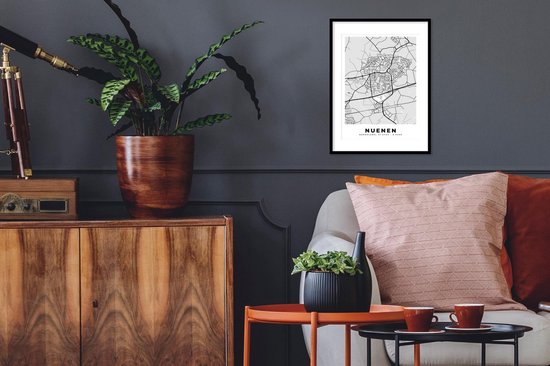 Affiche avec cadre Plan de la ville - Nuenen - Grijs - Wit - 30x40 cm