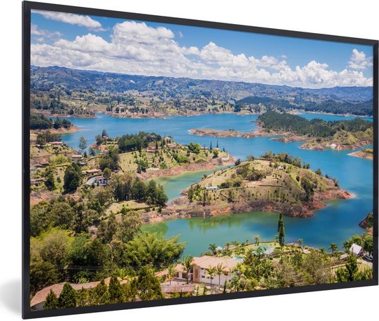 Affiche avec cadre Medellin - Le lac bleu de Guatape de la Piedra de Penon en Colombie - cadre photo noir - 90x60 cm - Affiche avec cadre