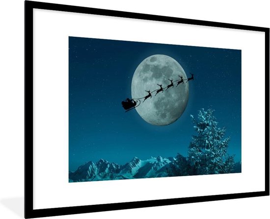 Cadre photo - Rennes avec le Père Noël dans le ciel cadre photo 90x60 cm -  Affiche... | bol