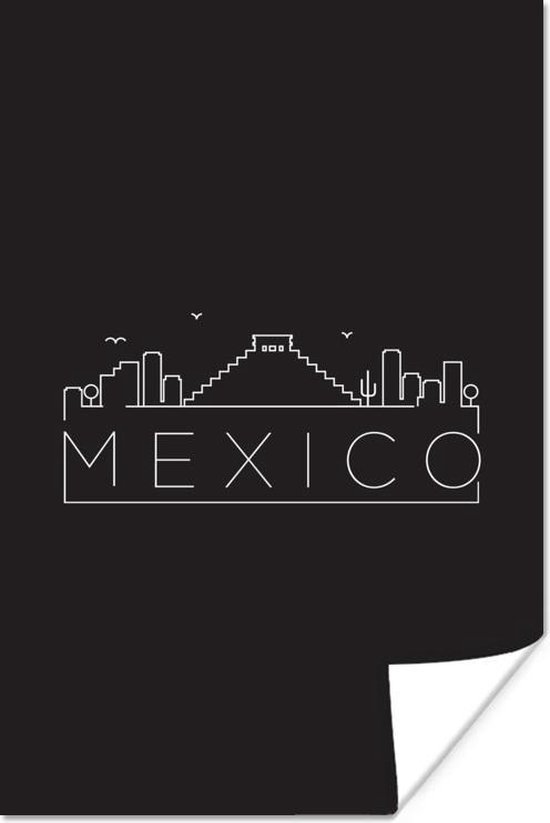 Poster Stadsaanzicht "Mexico" met een zwarte achtergrond - 120x180 cm XXL