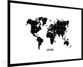 Fotolijst incl. Poster - Wereldkaart - Trendy - Zwart - 120x80 cm - Posterlijst