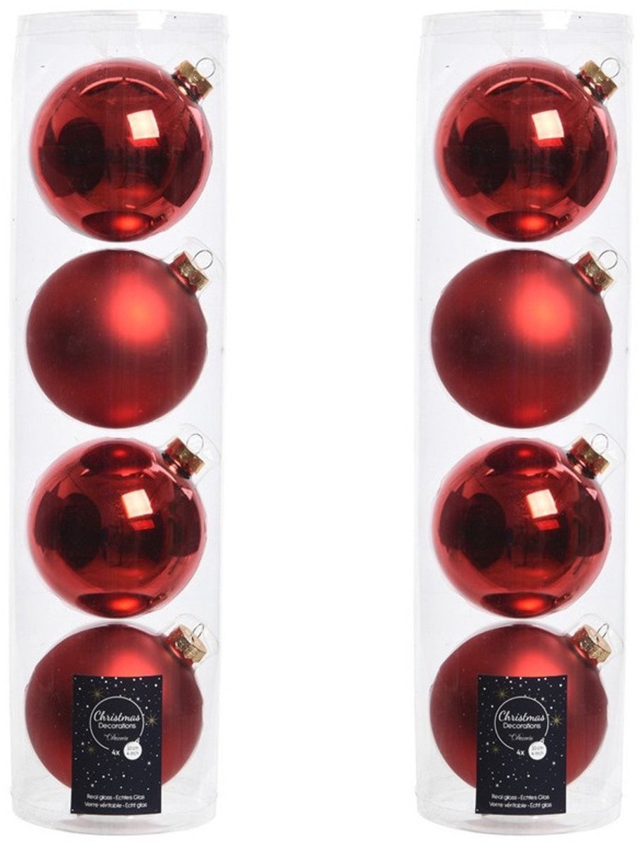 Rode glazen kerstballen, mat, 10 cm - Kerstboomversiering - Decoris