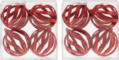 12x Rode open draad kerstballen met glitters kunststof 8 cm - Rode kerstboomversiering kerstballen