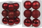 Kerstversiering kunststof kerstballen rood 6 en 8 cm pakket van 36x stuks - glans/mat/glitter mix - Kerstboomversiering