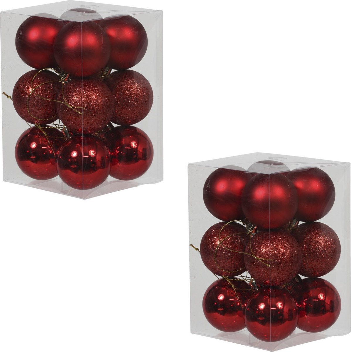 Othmar Decorations Kerstballen - 24x stuks - rood - D6 cm - kunststof - glans - glitter - mat