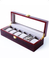 JASC Horlogebox - 6 Compartimenten - Sieradendoos - Rood / Beige