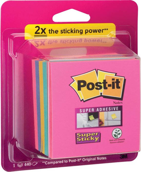 Post-it Super Sticky Notes kubus, 440 vel, ft 76 x 76 mm