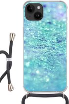 Geschikt voorApple Iphone 14 - Crossbody Case - Blauw - Licht - Abstract - Siliconen - Crossbody - Backcover met Koord - Telefoonhoesje met koord - Hoesje met touw