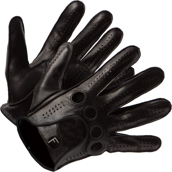 Driving gloves Heren - 100% Zacht schaapsleren handschoenen - F1 Handschoenen Auto Cabrio - Leren Race Handschoenen Volwassen - Touchscreen compatible - Cadeau voor autoliefhebber - Zwart