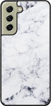 Leuke Telefoonhoesjes - Hoesje geschikt voor Samsung Galaxy S21 FE - Marmer grijs - Backcover zwart - Marmer - Grijs