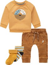Noppies - Kledingset - 4delig - Broek Hino Caramel Brown - Sweater Homs Amber Gold - 2 paar sokken - Maat 74