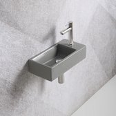 Fonteinset Mia 40.5x20x10.5cm mat grijs rechts inclusief fontein kraan, sifon en afvoerplug chroom