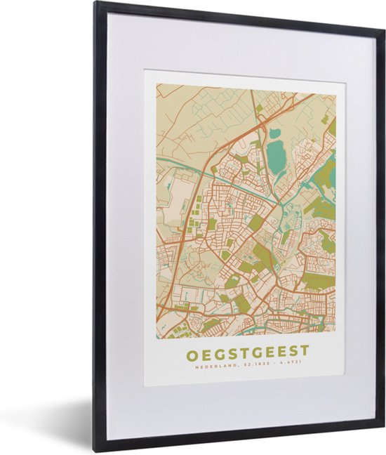 Fotolijst incl. Poster - Oegstgeest - Stadskaart - Kaart - Plattegrond. - 30x40 cm - Posterlijst