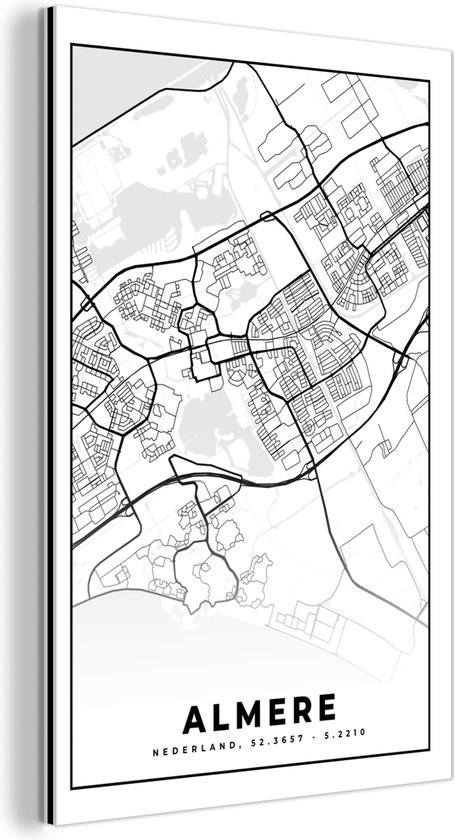 Wanddecoratie Metaal - Aluminium Schilderij Industrieel - Kaart - Almere - Zwart - Wit - 80x120 cm - Dibond - Foto op aluminium - Industriële muurdecoratie - Voor de woonkamer/slaapkamer