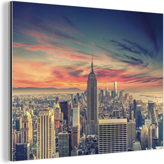 Wanddecoratie Metaal - Aluminium Schilderij Industrieel - New York - Manhattan - Empire State Building - 40x30 cm - Dibond - Foto op aluminium - Industriële muurdecoratie - Voor de woonkamer/slaapkamer