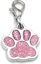 Klikhanger sleutelhanger hanger hondenpootje roze met glitter voor ketting of halsband
