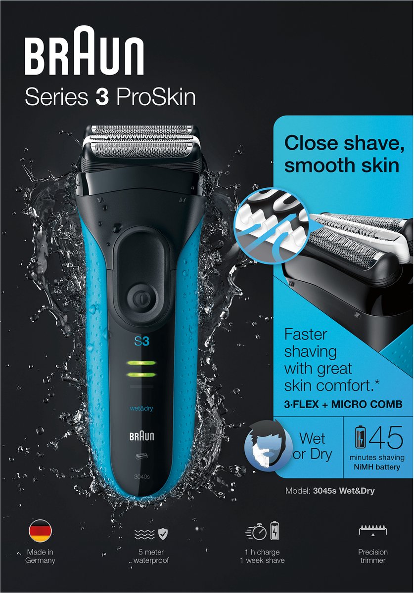 Braun Series 3 ProSkin 3045s Scheerapparaat met scheerblad - Blauw