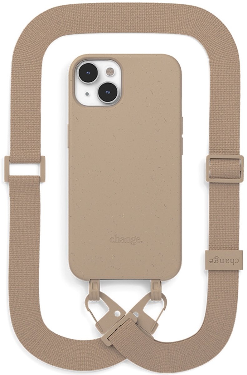 Change 2 in 1 Bio Case Big Belt edition - geschikt voor iPhone 14 Plus - afneembare schouderband - nekkoord - duurzaam - eco vriendelijk - gemaakt van bio-materialen - Taupe