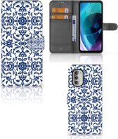 Telefoon Hoesje Motorola Moto G51 5G Book Case Flower Blue