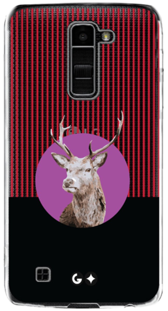 Telefoonhoesje geschikt voor LG LG K10 - Transparant Siliconenhoesje - Flexibel en schokabsorberend - Dierencollectie - Retro Reindeer - Paars