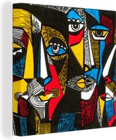 Canvas - Olieverf - Kubisme - Schilderij - Kleuren - Hoofden - 90x90 cm - Muurdecoratie - Schilderijen op canvas