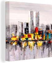 Canvas - Schilderij - Olieverf - Skyline - Abstract - Kunst - 90x90 cm - Woondecoratie - Schilderijen op canvas